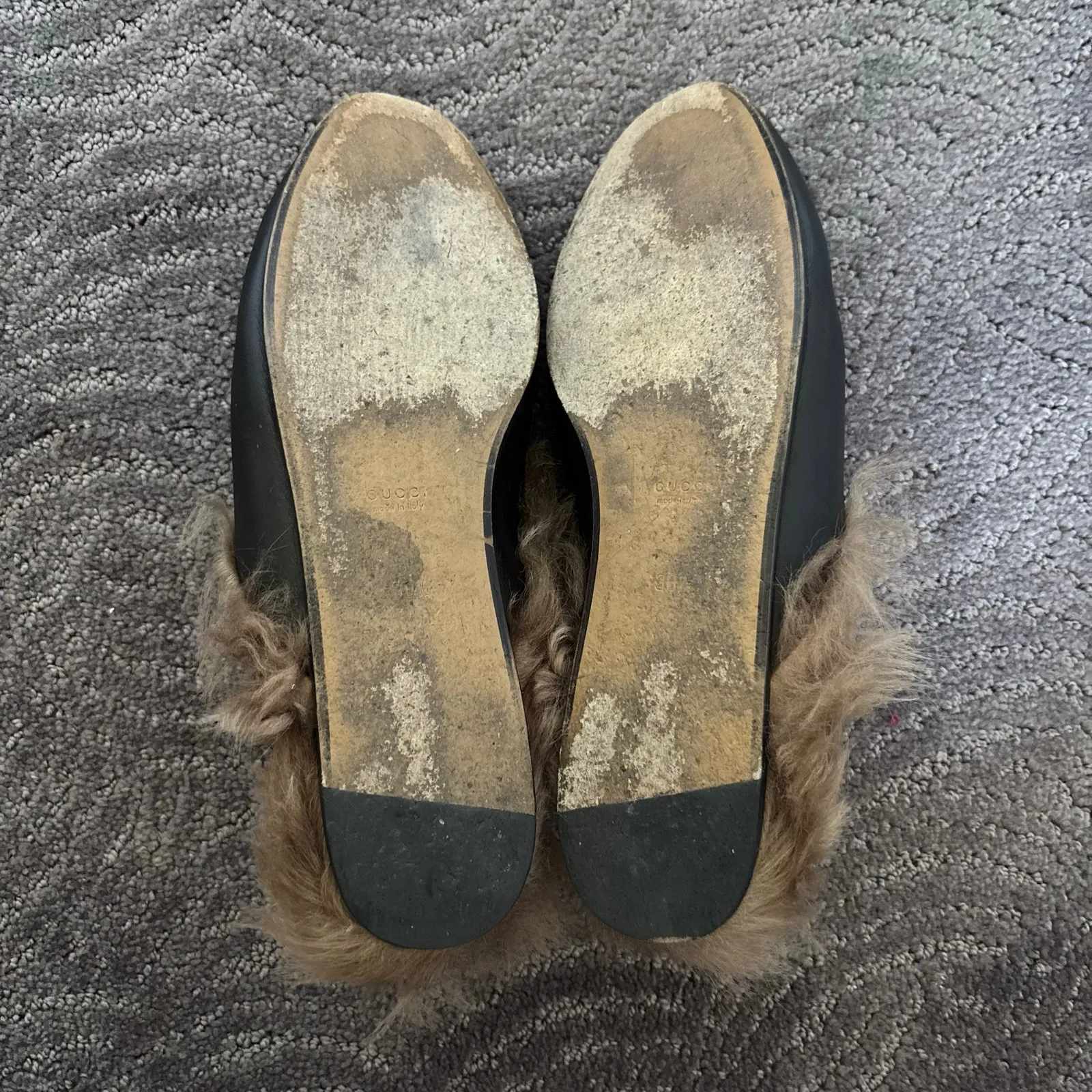 Gucci Princetown Horsebit Fur Lined Flat Loafer Mule Black Leather Size EU 38.5 - Image 13