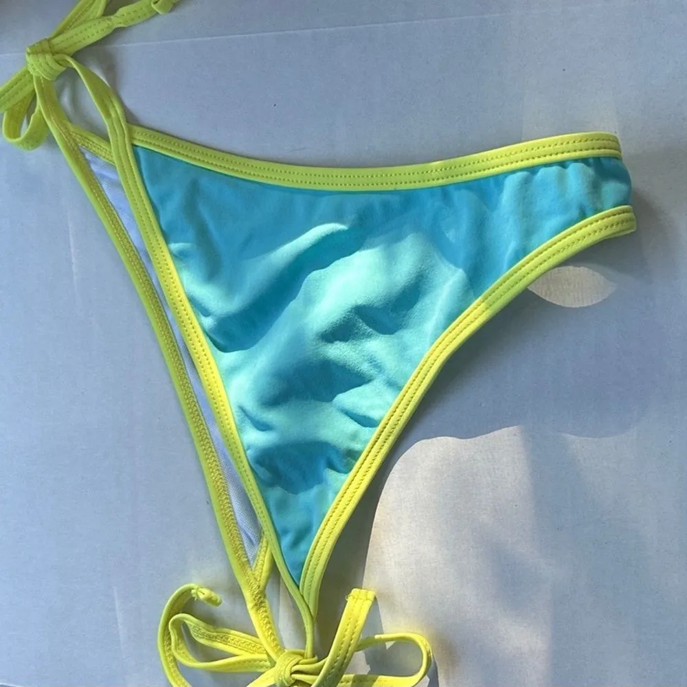 NWOT Rare Boutine LA | Chooks LA | Blue & Neon Yellow String & Fitted Bikini Set Size M - Image 6