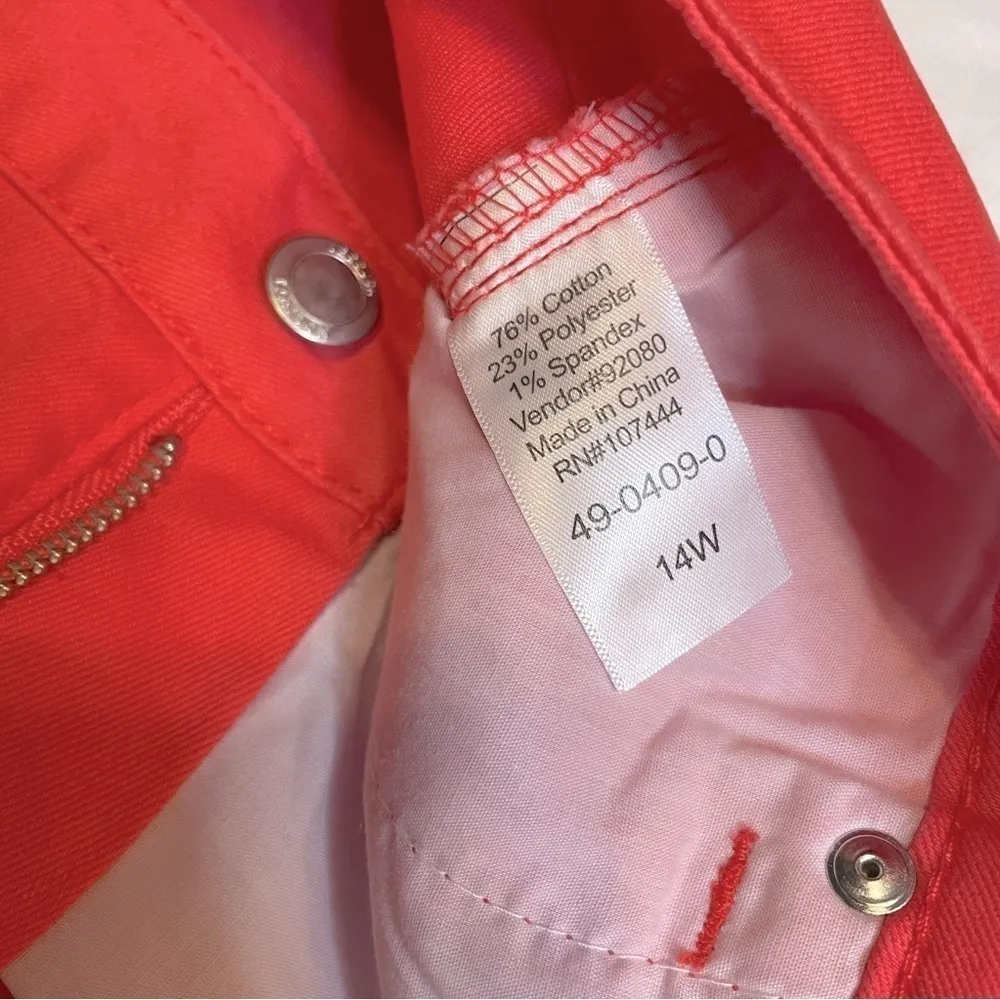 Plus Size 14W Coral Red Slim Fit High Rise Stretch Jeans New Summer Pants - Image 8
