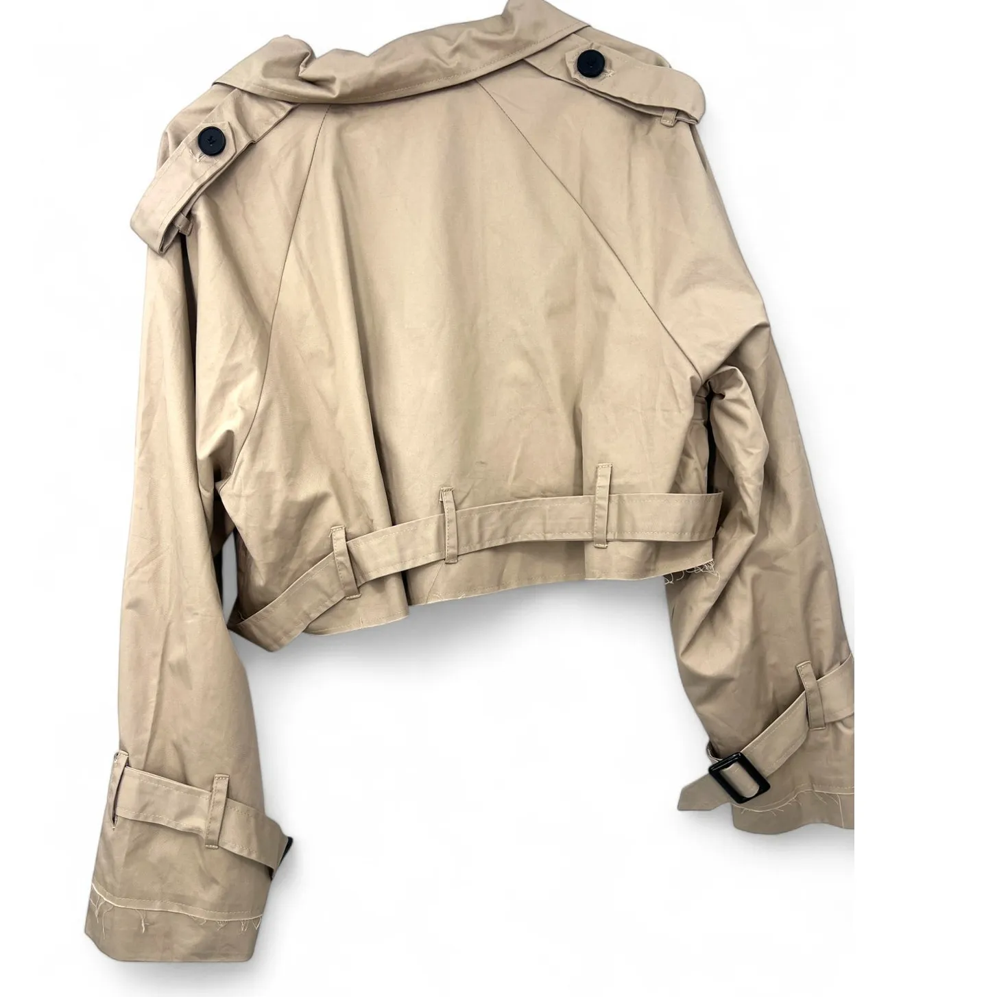 MAPICE L Description Cropped Trench Jacket Coat Blazer Women Tan Buckle Zara Size L - Image 3