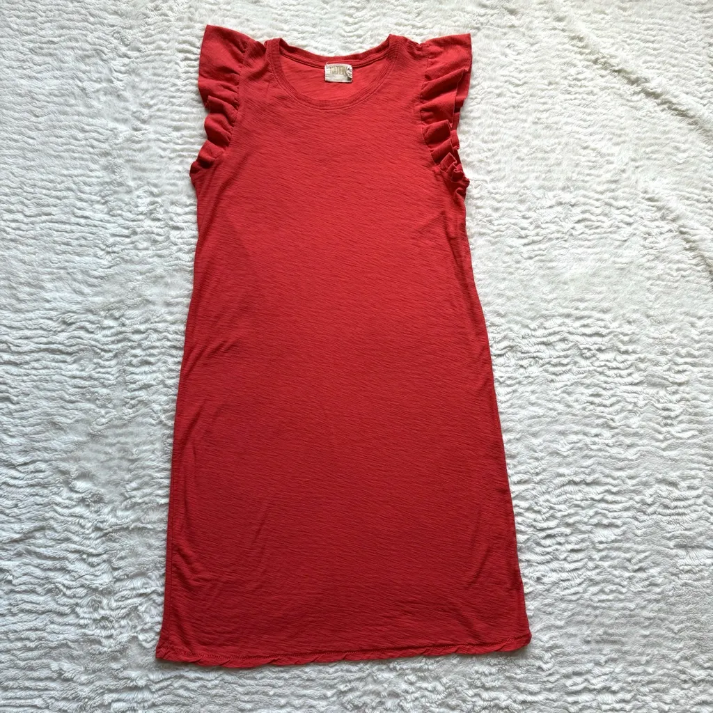 Nation Ltd Elliot Fused Ruffle Flutter Sleeve Dress S Red Orange Pima Cotton - Image 7