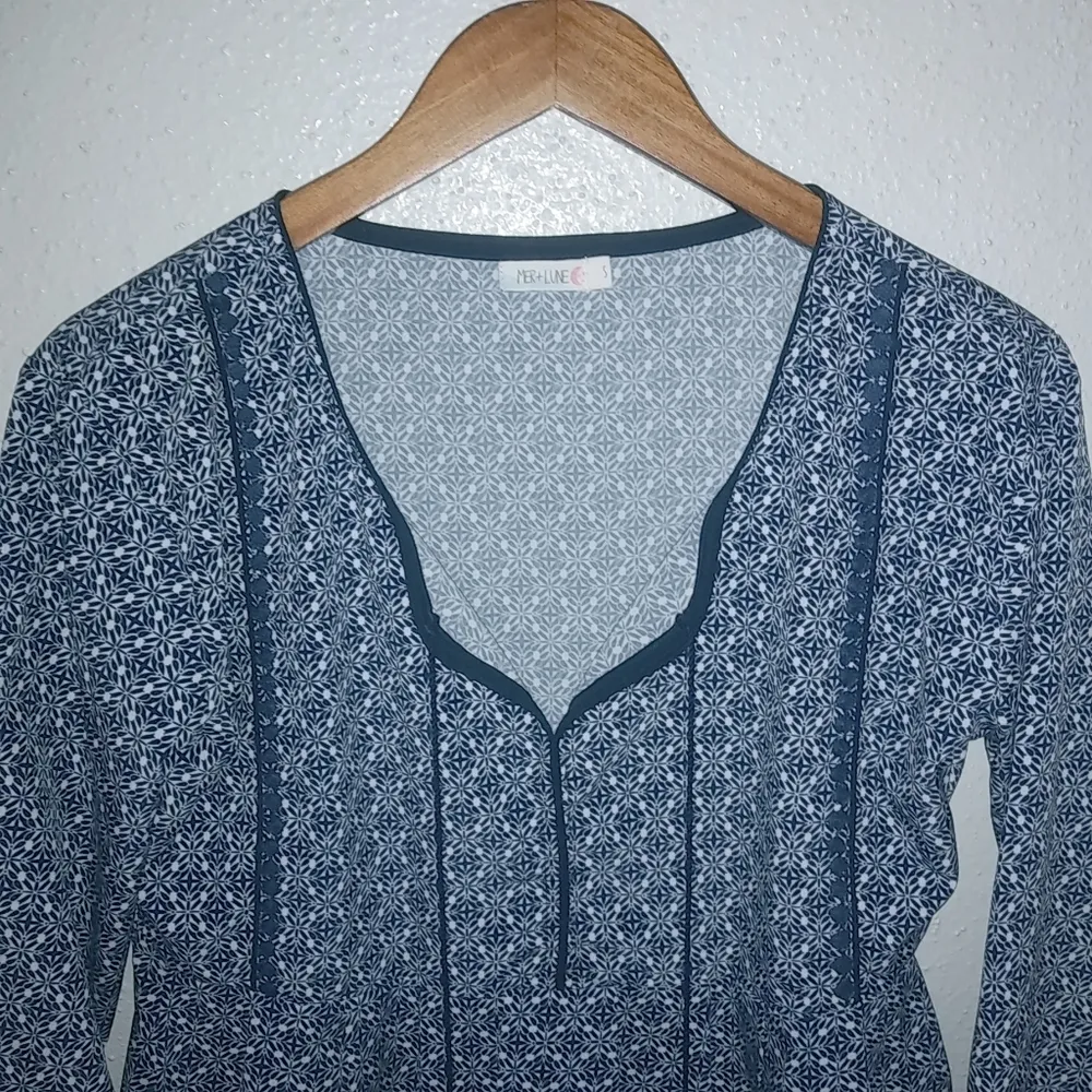 Mer + Lune S Blue China Long Sleeved Peasant Tunic Top - Image 2