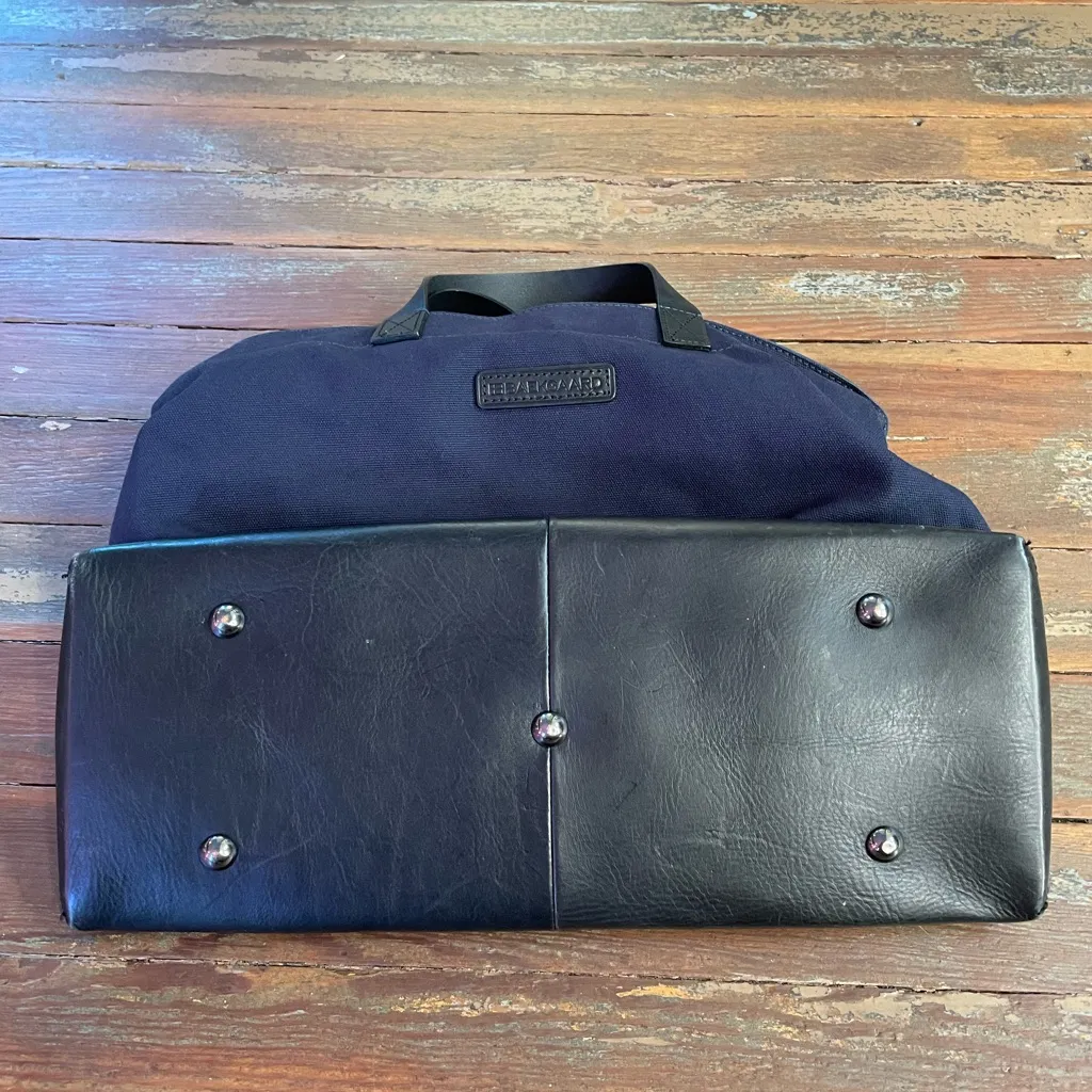 Baekgaard Oliver Metro Tote Bag – Navy Canvas & Black Leather + Floral Strap 💛🎀 Blue - Image 11