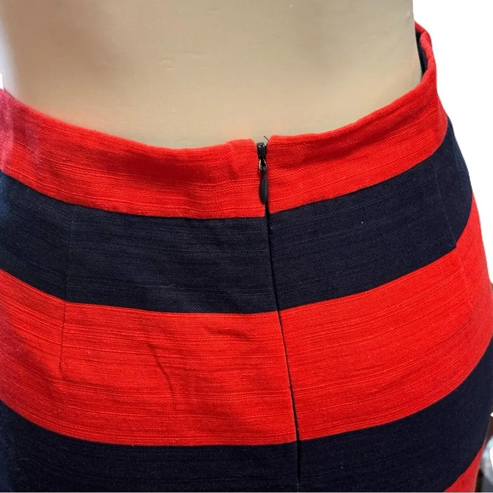 J. Crew Red & Navy Blue Pencil Skirt | Size 00 | Linen-Cotton Blend - Image 7