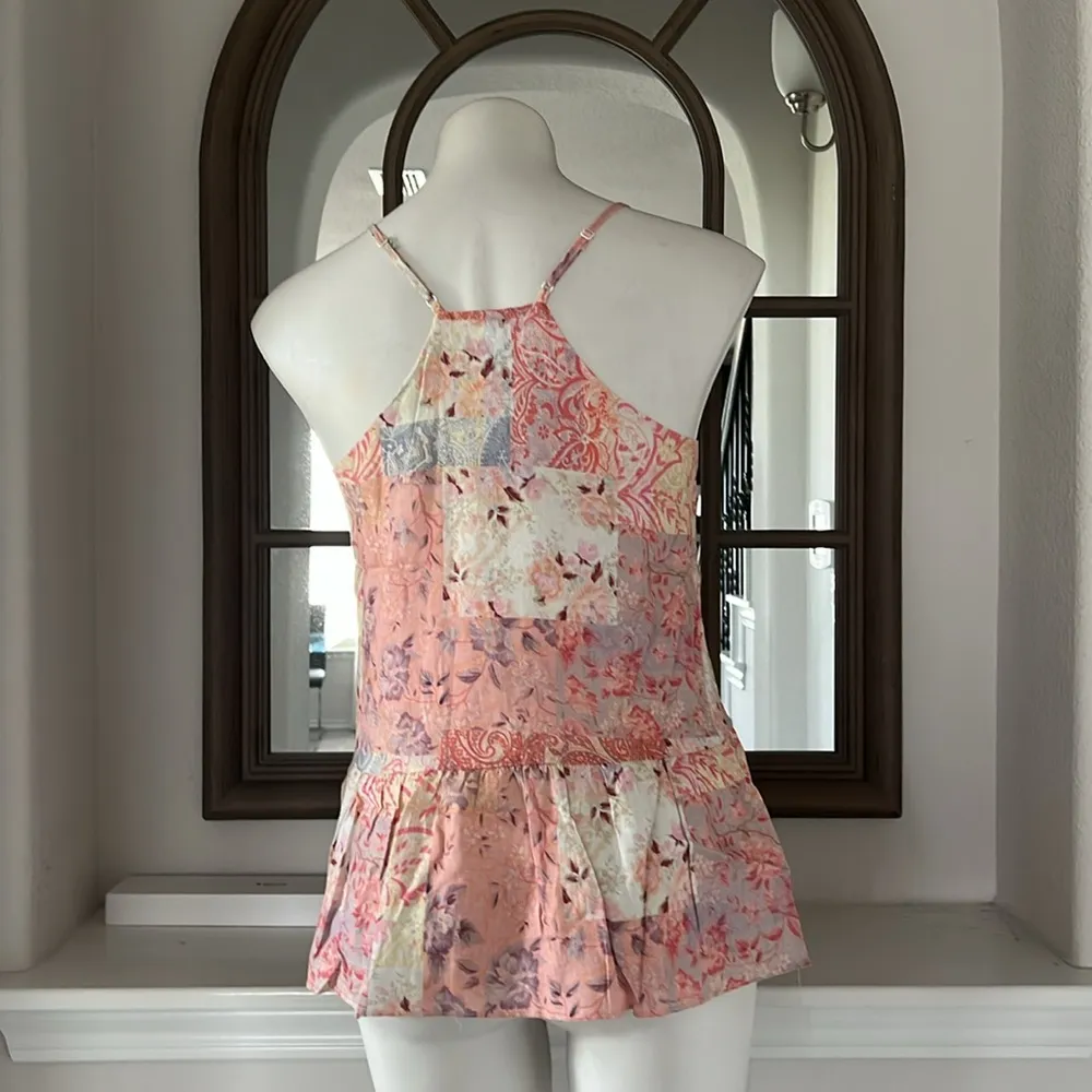 NEW Maisie Nordstrom Patchwork Floral Paisley Tank Top, Pink Blush Size XS - Image 4