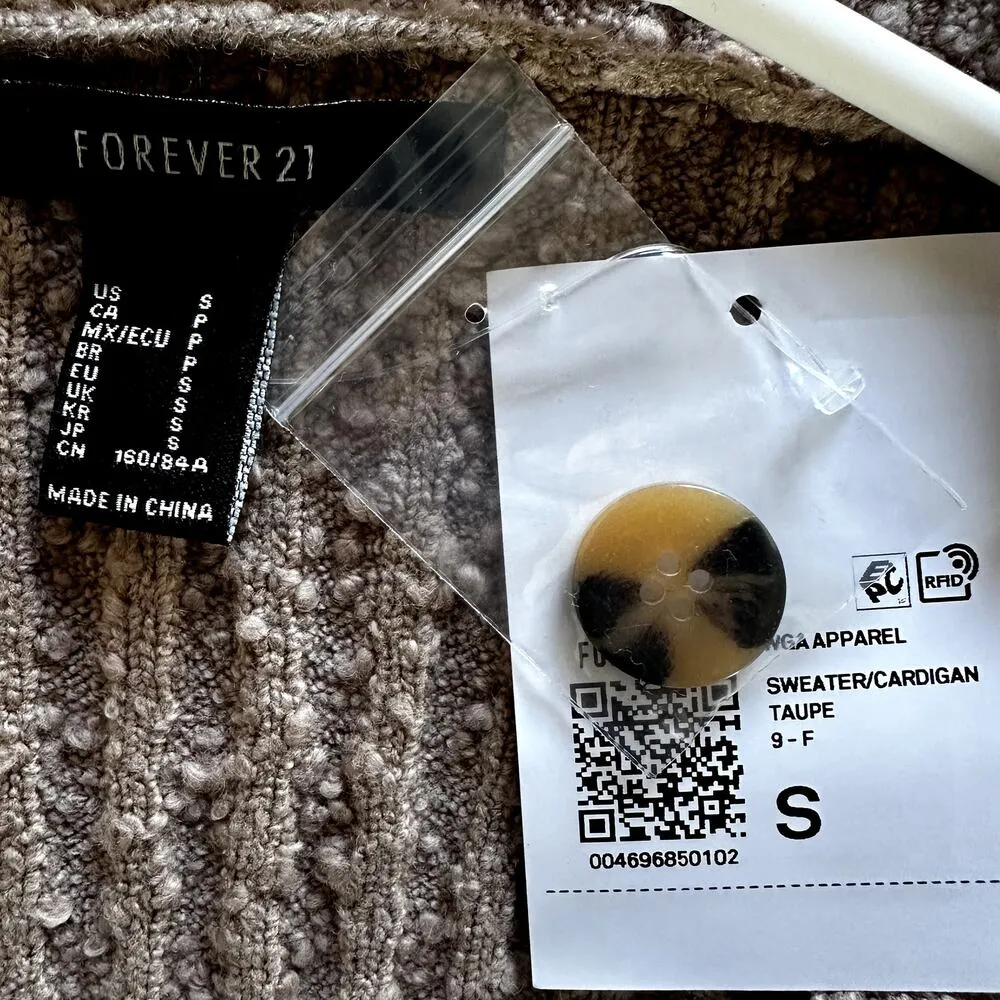 Forever 21 Ribbed Midi Sweater Dress Belted Button Up Knit Brown Small NWT - Image 2