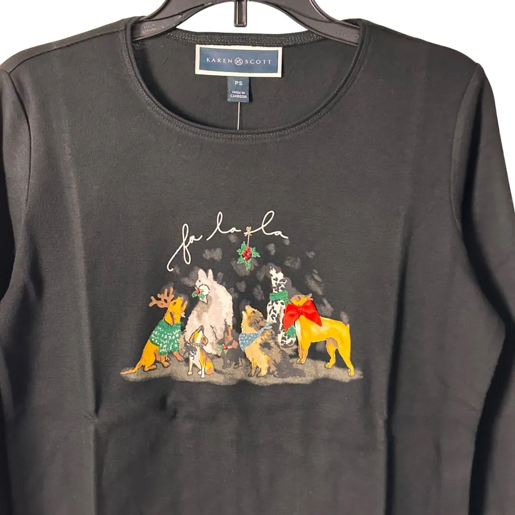 Karen Scott PS Black Holiday Dogs  PrinT g Sleeve Tee PS Cotton Blend - Image 3