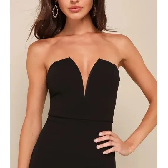 Lulus Black Strapless V Neck Slit Maxi Dress Formal Evening Occasion Size M - Image 4