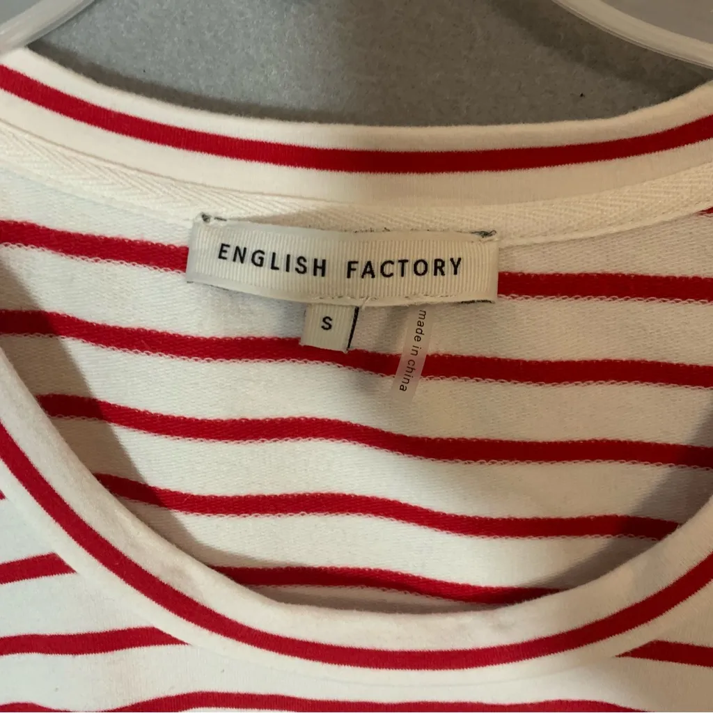 English Factory Red and White Striped Short Sleeve Top Ladies Small Puff Sleeve - Image 3