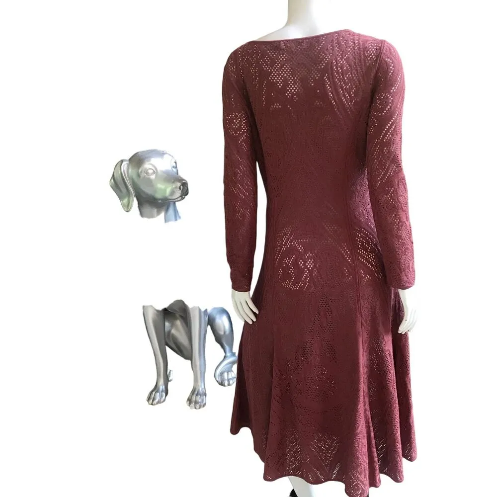 Peruvian Connection Crochet Pima Cotton Mauve Pink Long Sleeve Dress Women's M - Image 3