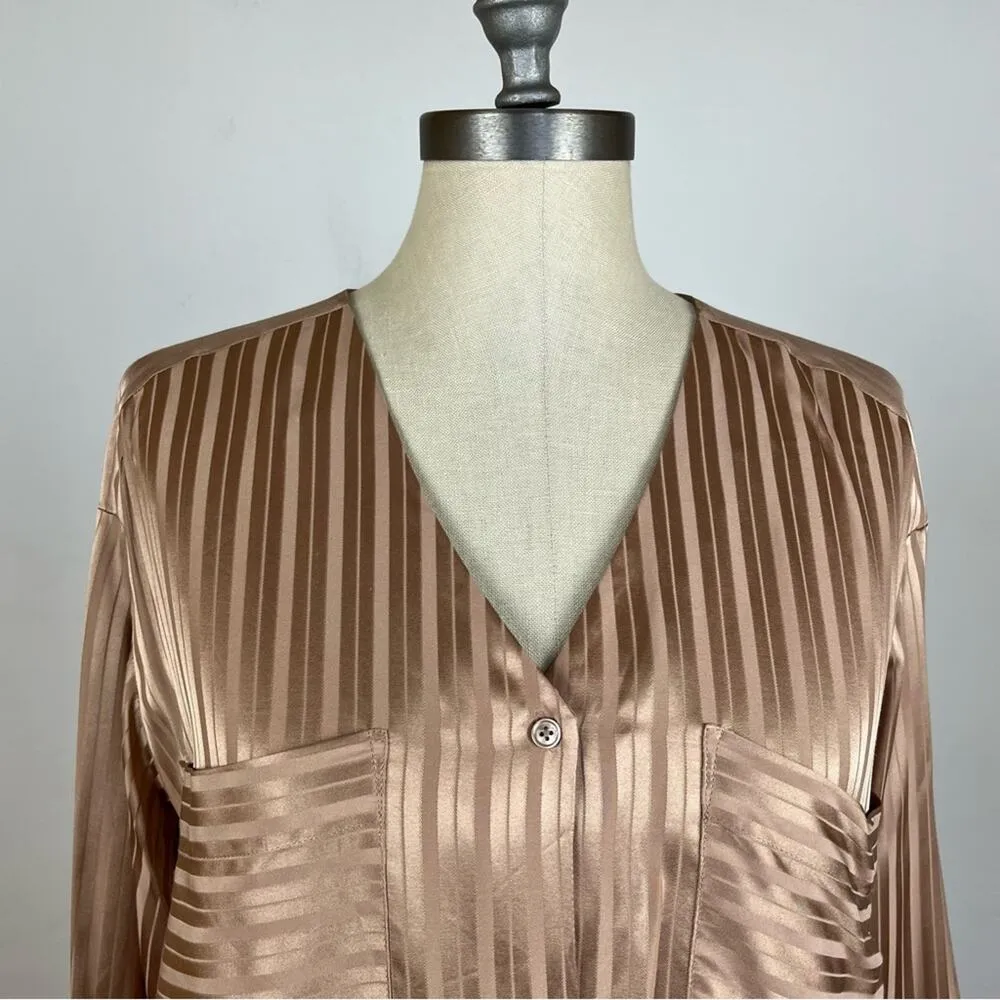 Aritzia Wilfred Zelie Silk Blend Button Down Shirt Tan Size XS - Image 5