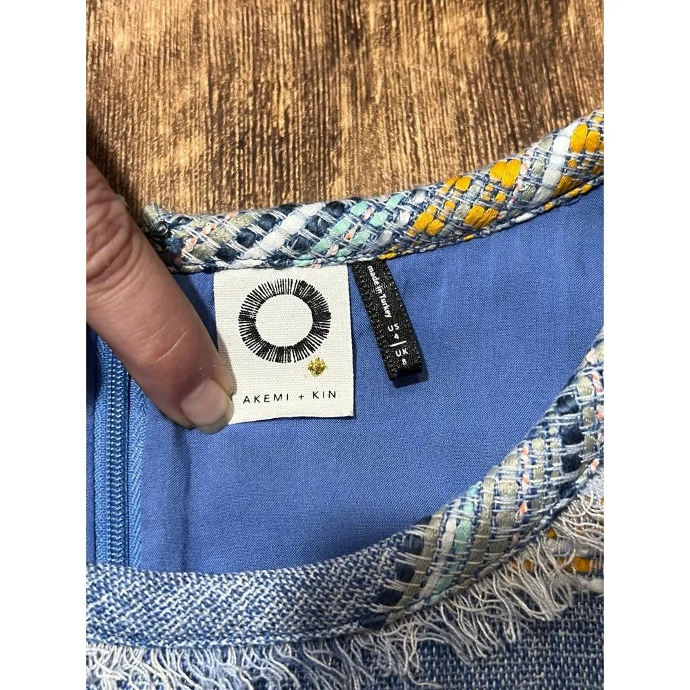 Anthropologie Akemi + Kin Tweed Shift Dress Sleeveless Blue Striped Sz 4 - Image 4
