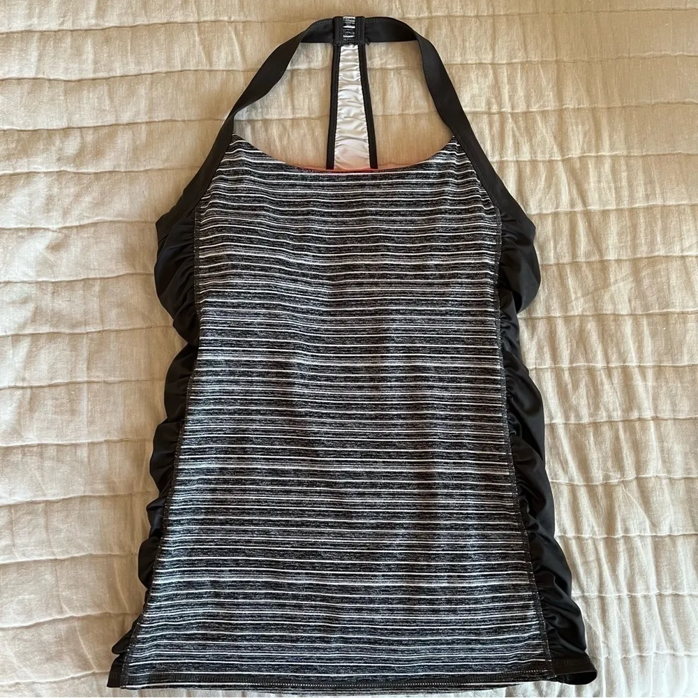 Ideology Gray Striped Racerback Rouched Side Athletic Tank Top Size Medium - Image 2