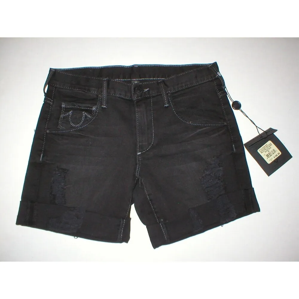New Womens True Religion NWT $198 Jean Shorts Black Binjai 25 Designer Roll USA - Image 3