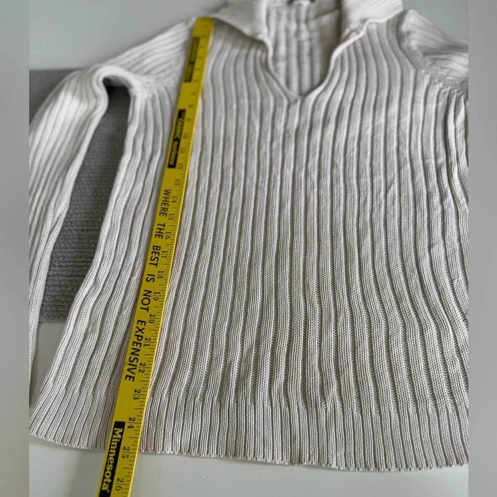 Vintage J. Crew Ivory Ribbed Cotton Polo Collar Sweater Size Large - Image 8