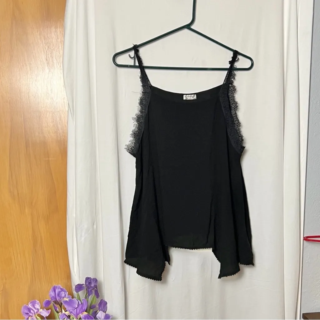 Free People Intimately Elegant Black Lace Strap Dobby Dot Cami Size Large - Image 3