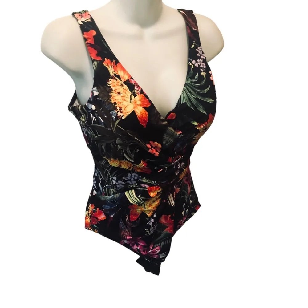 Dreamsuit One Piece Slimming Hawaiian Print Wrap Style Ruched Swimsuit Sz 10 - Image 2