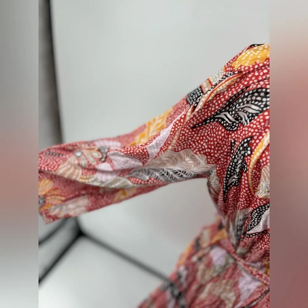 Elizabeth & James red floral short dress 3/4 sleeve 100% cotton size medium - Image 11