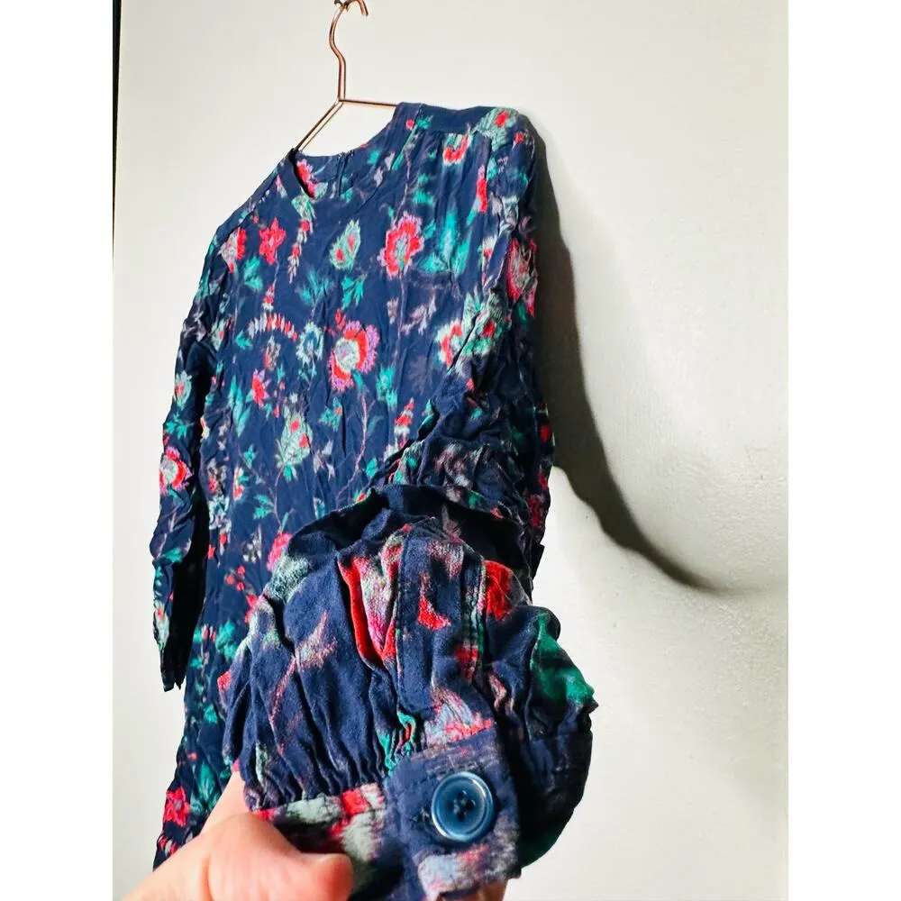 DEREK LAM COLLECTIVE Navy Floral Print Godet-pleated Skirt Mini Dress Size 46 - Image 10