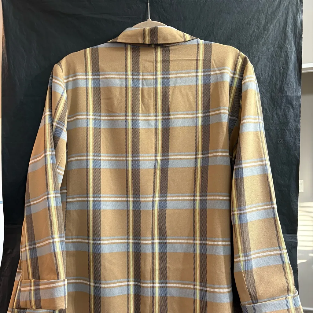 Est 1946 by Cato Women’s Chic Tan and Blue Plaid Blazer XL Career Work Office - Image 9