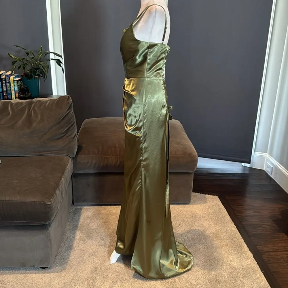 Women’s One Shoulder Mermaid Fit Corset Back Prom Party Dress Size 6 *READ FLAWS Green - Image 5