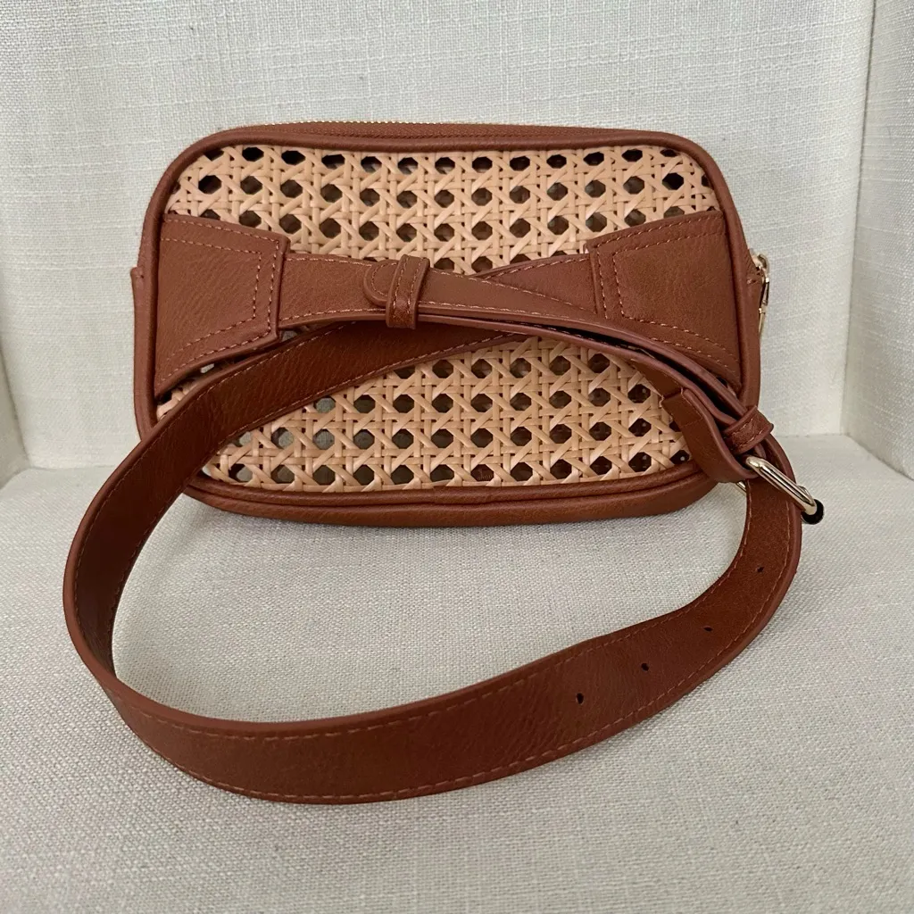 Altar’d State Rattan Woven Straw Vegan Leather Belt Bag Brown - Image 2