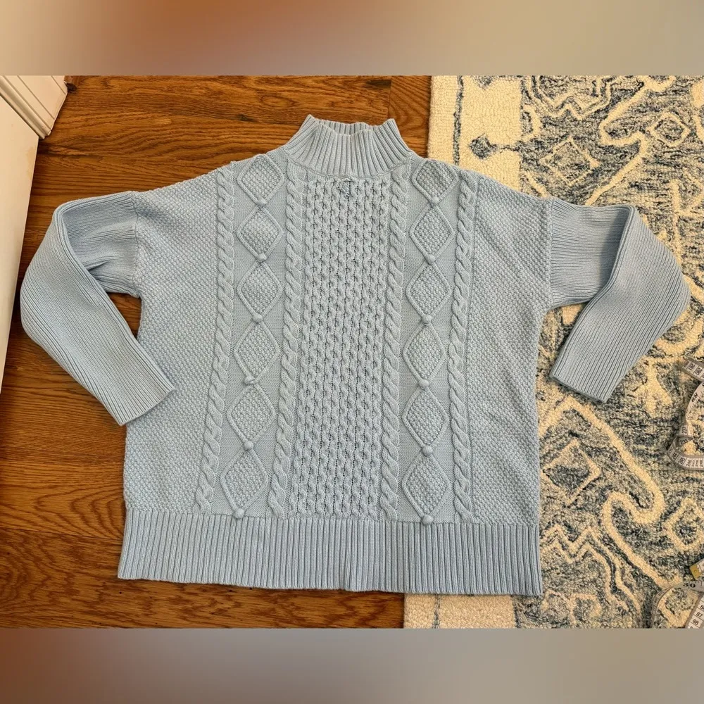 J.Crew Swingy Cable-knit Mockneck Sweater Light Blue Size Medium - Image 4