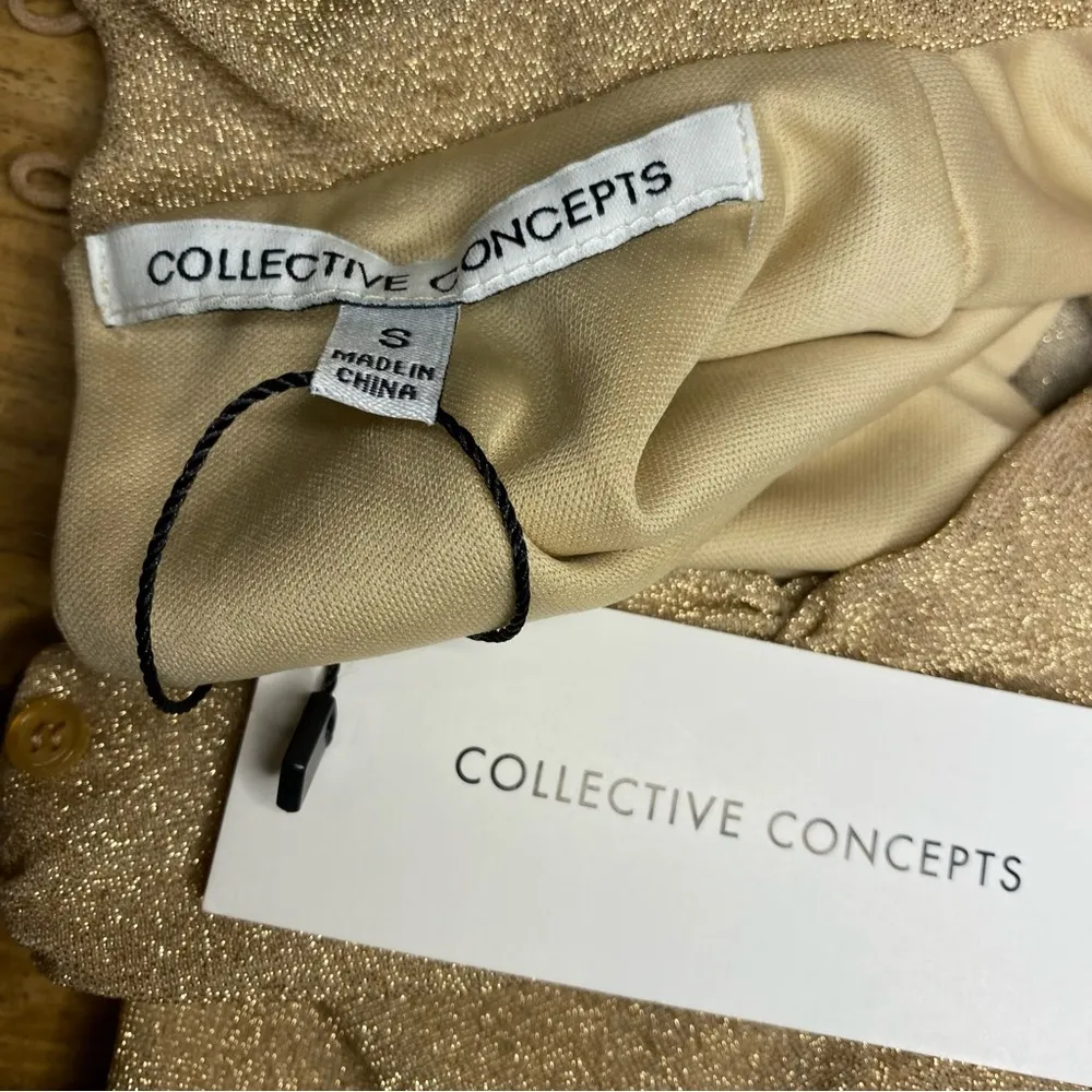 🛍️ Collective Concepts Gold Mockneck Ruffle Keyhole Mini Dress Size S - Image 9