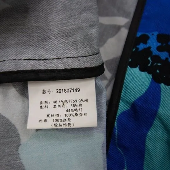 Vintage floral print black‎ white, square neck, bubble short sleeve sheath dress Black Size XXS - Image 10