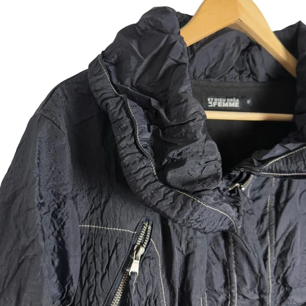 Et Dieu Crea La Femme Black Nylon Fleece Lined Coat Size 10 - Image 3