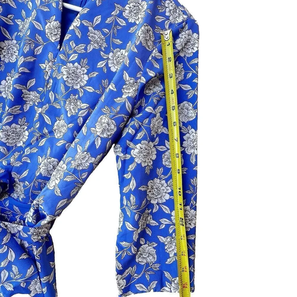 Women Blue Floral Midi maxi Dress Stretch blue purple bohe Sleeve belt Tie 10P. - Image 3