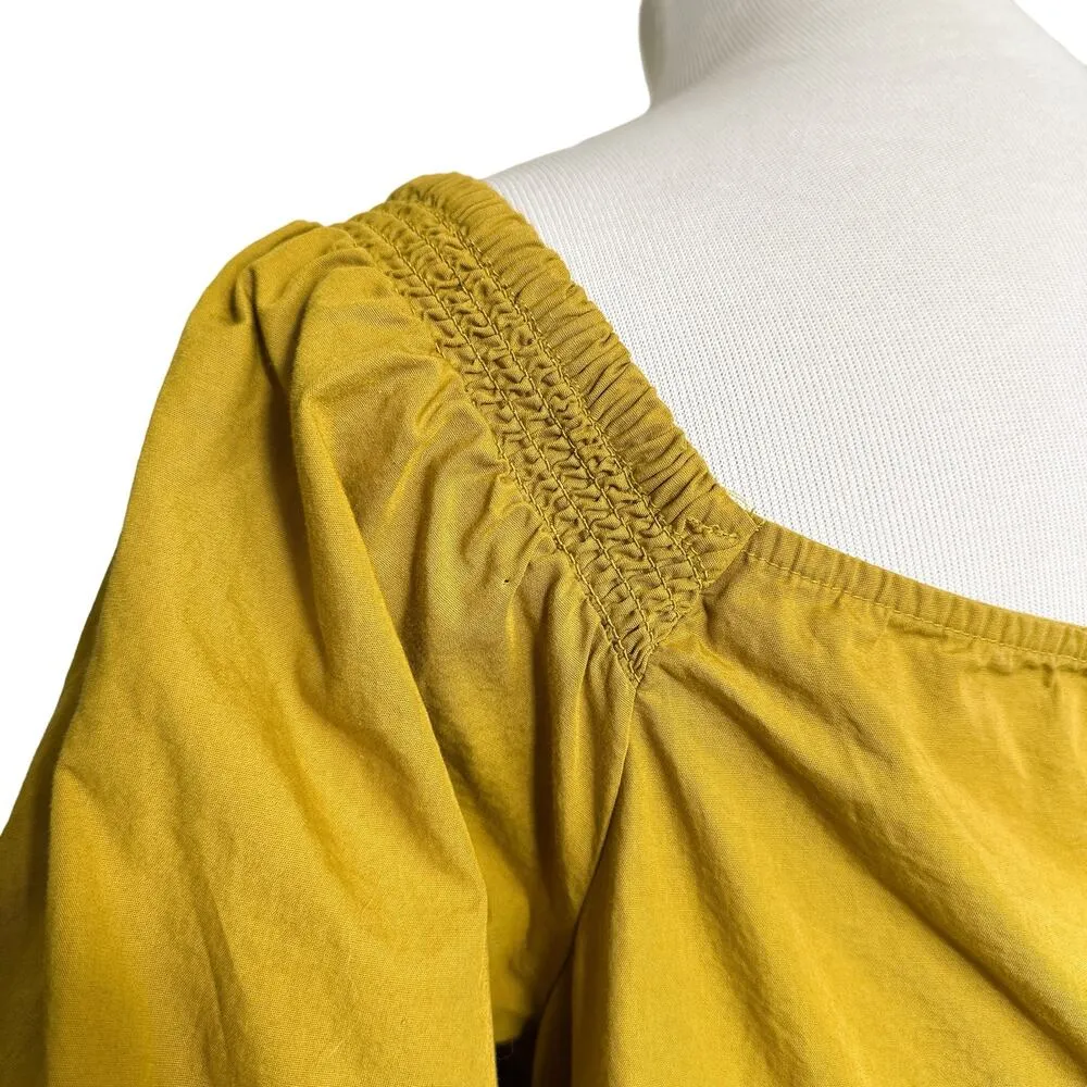 Free People Veronica Sweetheart Neck Peplum Balloon Sleeve Blouse Top Mustard XL - Image 15