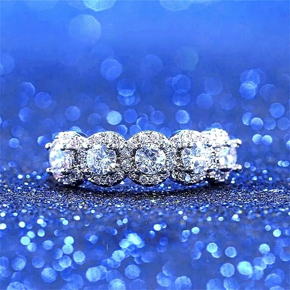 NEW Platinum Plated S925 Halo Diamond Eternity Engagement Band Ring Sizes 6 & 7‎ - Image 9