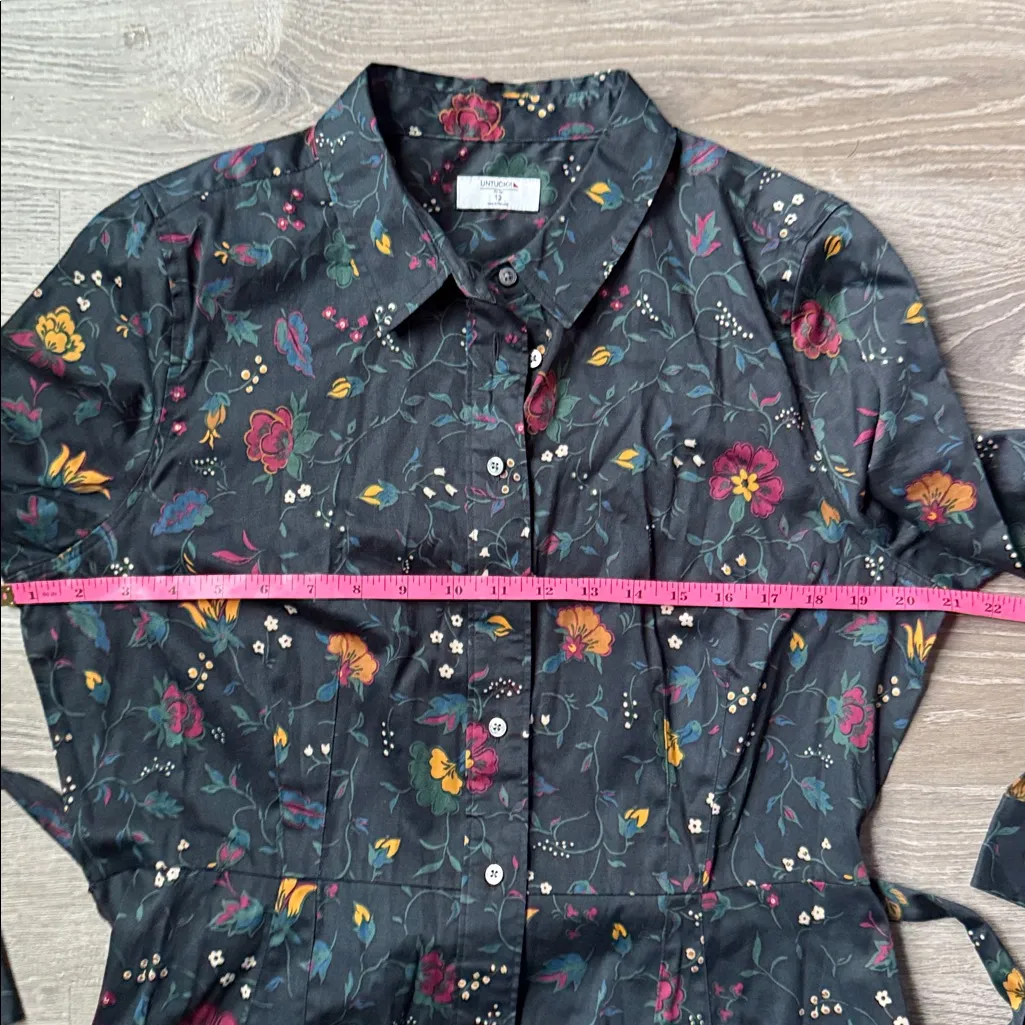 UNTUCKit Ellery Button Up Shirt Long Sleeve Floral Dress 12 Black - Image 7