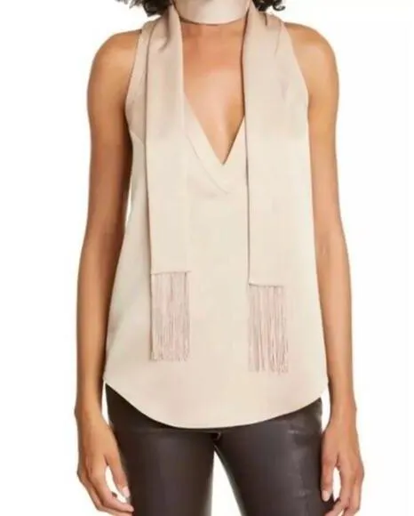 Equipment Femme | XS | Aylee Scarf & Tank Top Sleeveless in Sesame Color Satin - Image 2