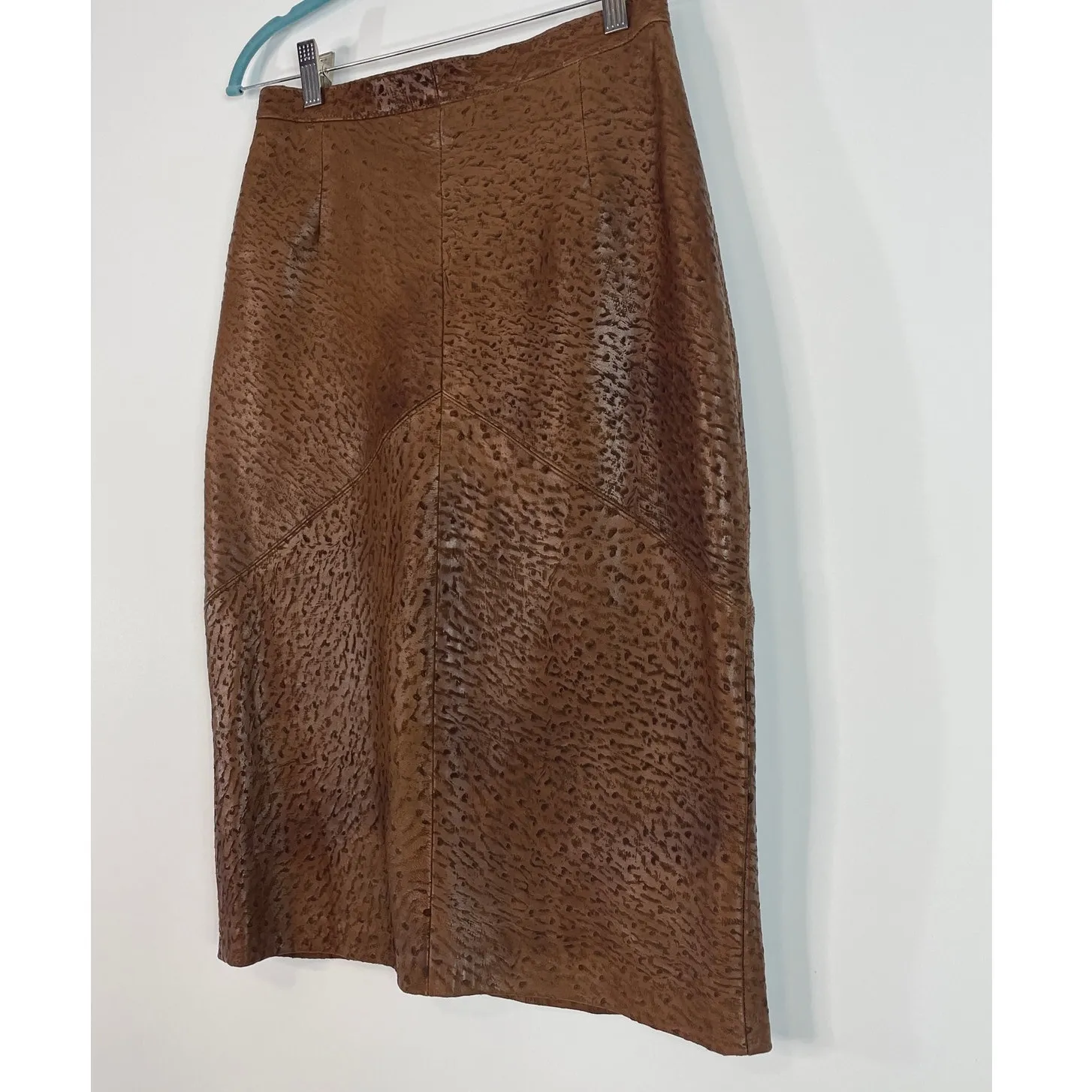 Outerwear by Phoenix Vintage Brown Leather Pencil Skirt Back Buttons Size 9/10 - Image 2