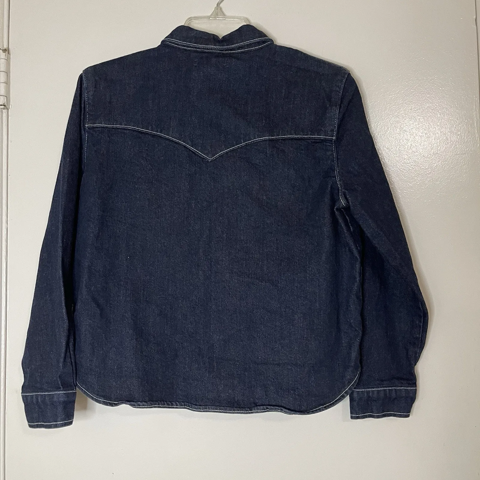 LEVI'S Dark denim snap front shirt jacket indigo blue women medium - Image 3