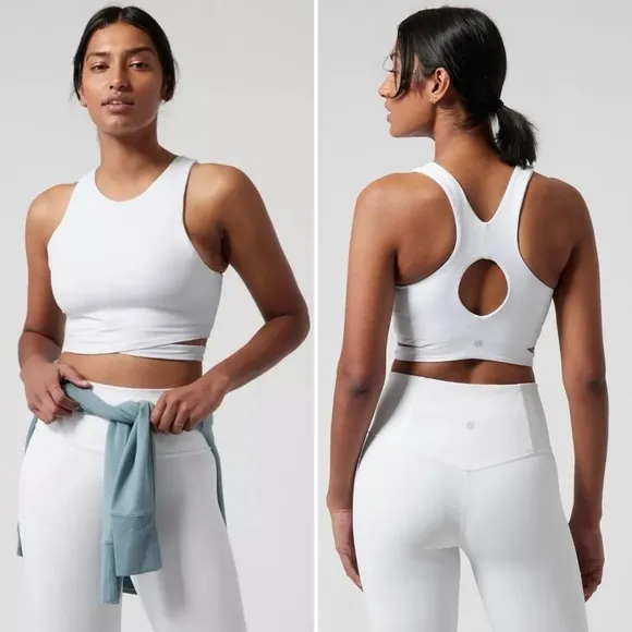 ATHLETA Conscious Cut Out Crop D-DD Tank Top Sports Bra in White Size L NWT - Image 2