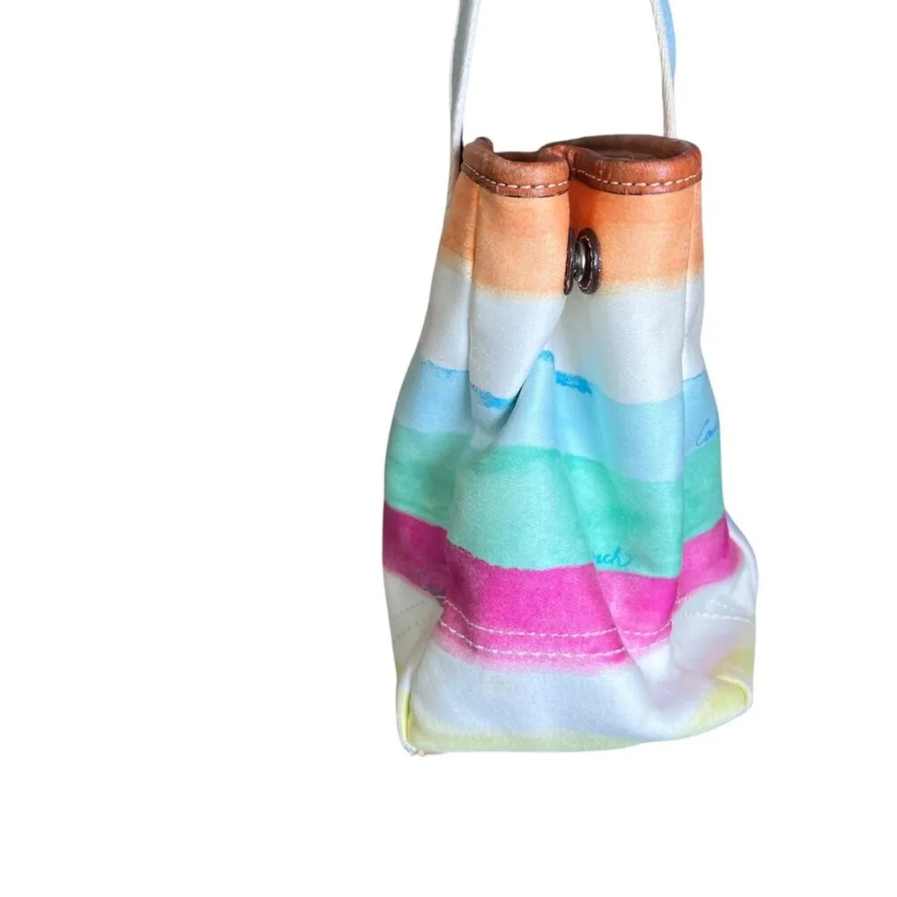 COACH Hampton Watercolor Canvas Leather Handbag Purse Pastel Stripe Colorful S/M - Image 7