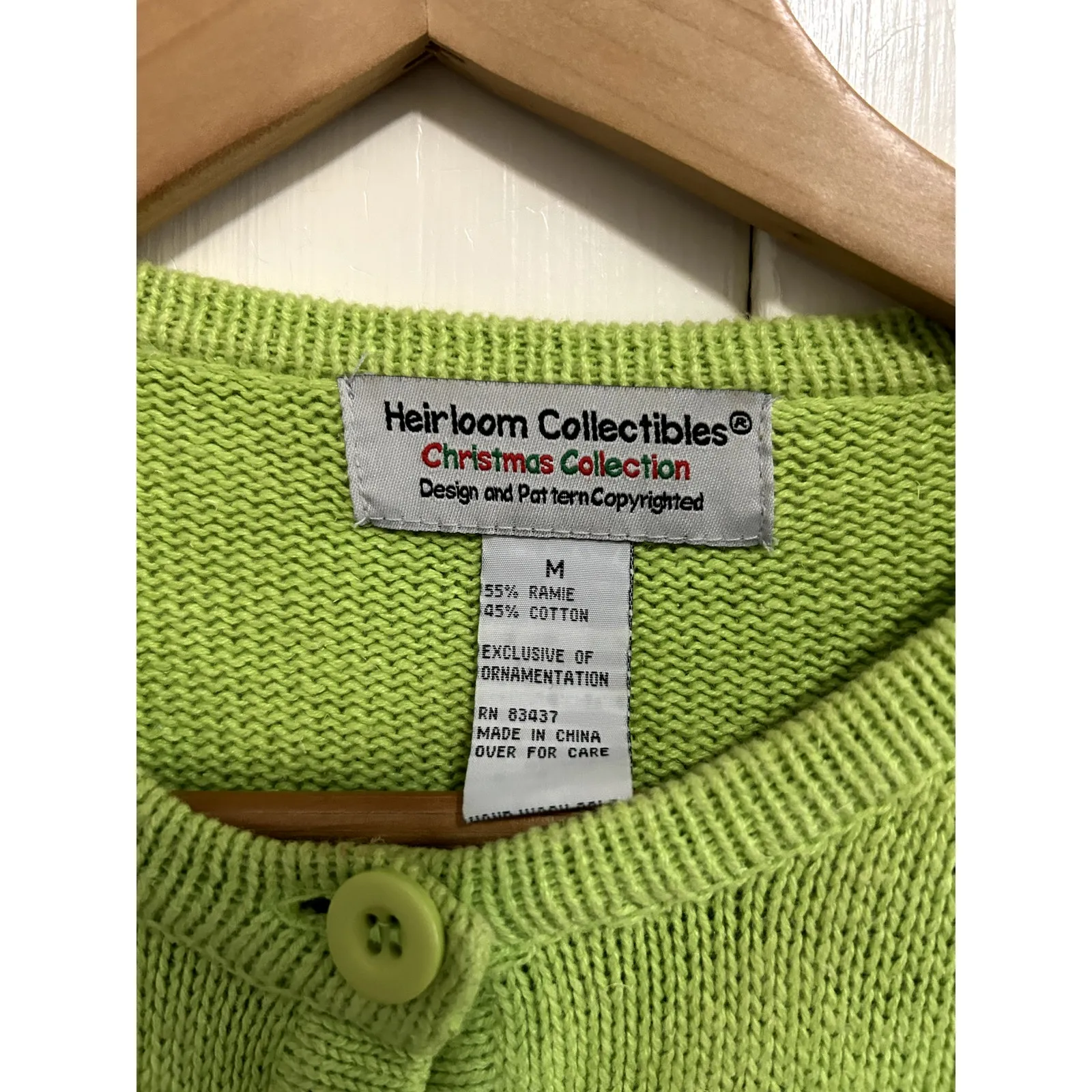 Vintage Christmas Sweater Size M Green Button Up Cardigan Snowmen Candy Cane Size M - Image 3