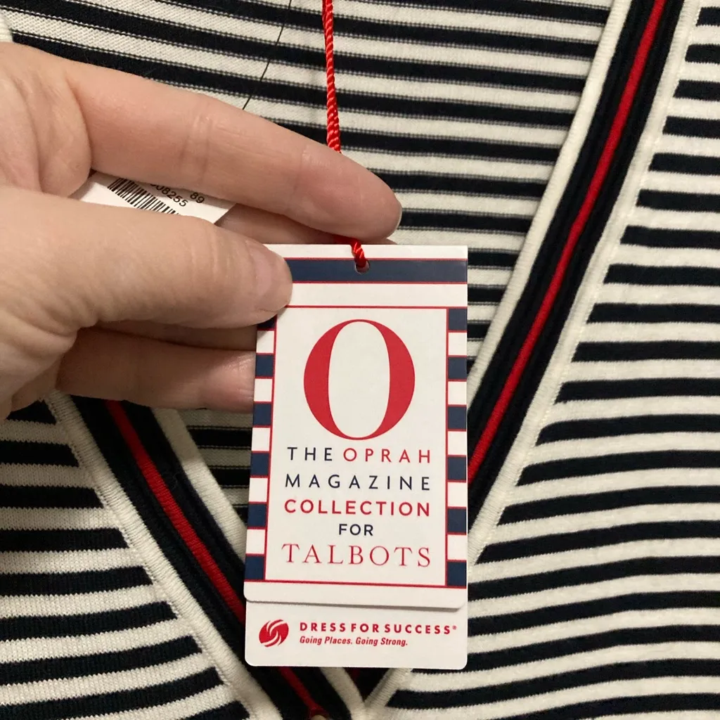 The Oprah Magazine Collection New for Talbots Striped Button Cardigan Sweater - Image 5