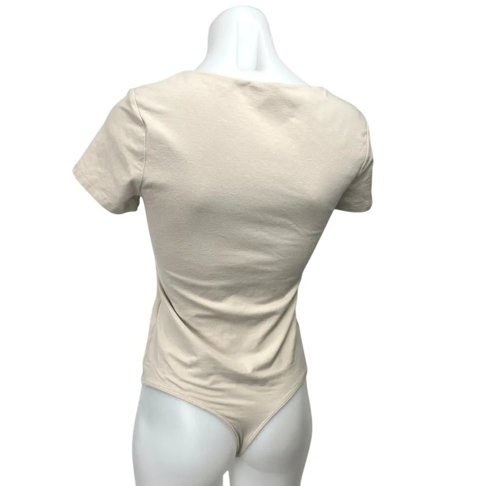 Abercrombie & Fitch Pink Cream Short Sleeve Square Neck Bodysuit T-shirt Top M - Image 2