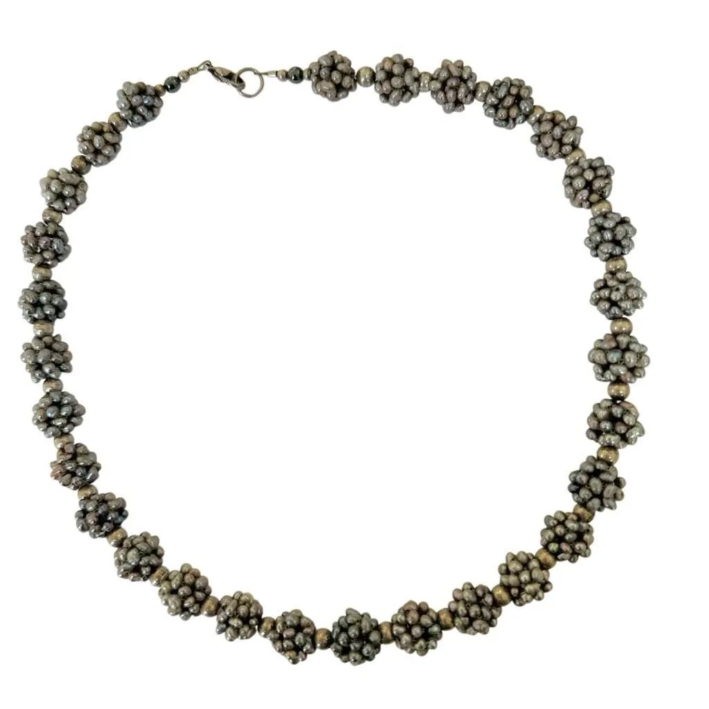 Vintage Metallic Gray Freshwater Pearl Cluster Necklace – Sterling Clasp - Image 8