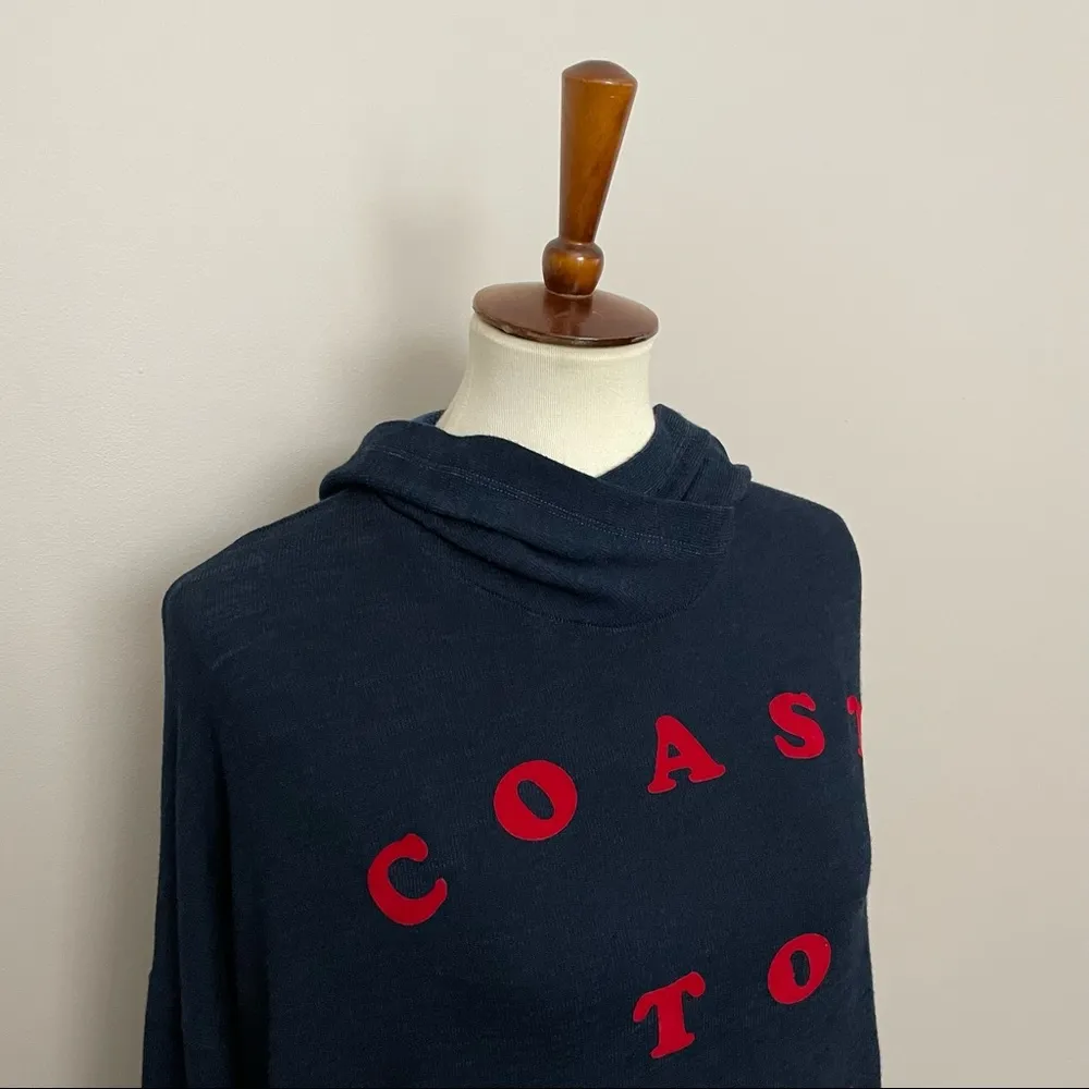 Hoodie Sweatshirt Graphic Coast To Coast Beach Ocean Oversized Blue Red - Image 2