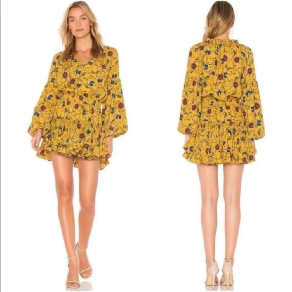 MISA Los Angeles Violet Dress Marigold Yellow Floral Smocked‎ Waist Size XS - Image 3