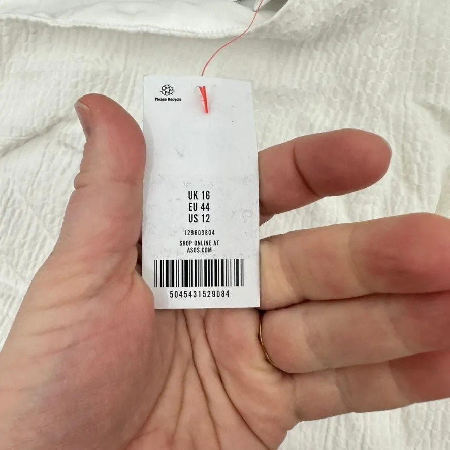 TOPSHOP White One‎ Shoulder Tie Strap Crop Top Women's US 12 Textured NWT - Image 3