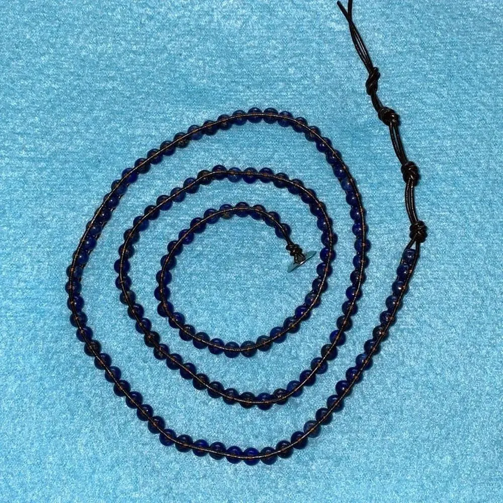 BBJ Lapis Lazuli Wrist wrap bracelet weaved in leather strips boho size OSFA Blue - Image 2