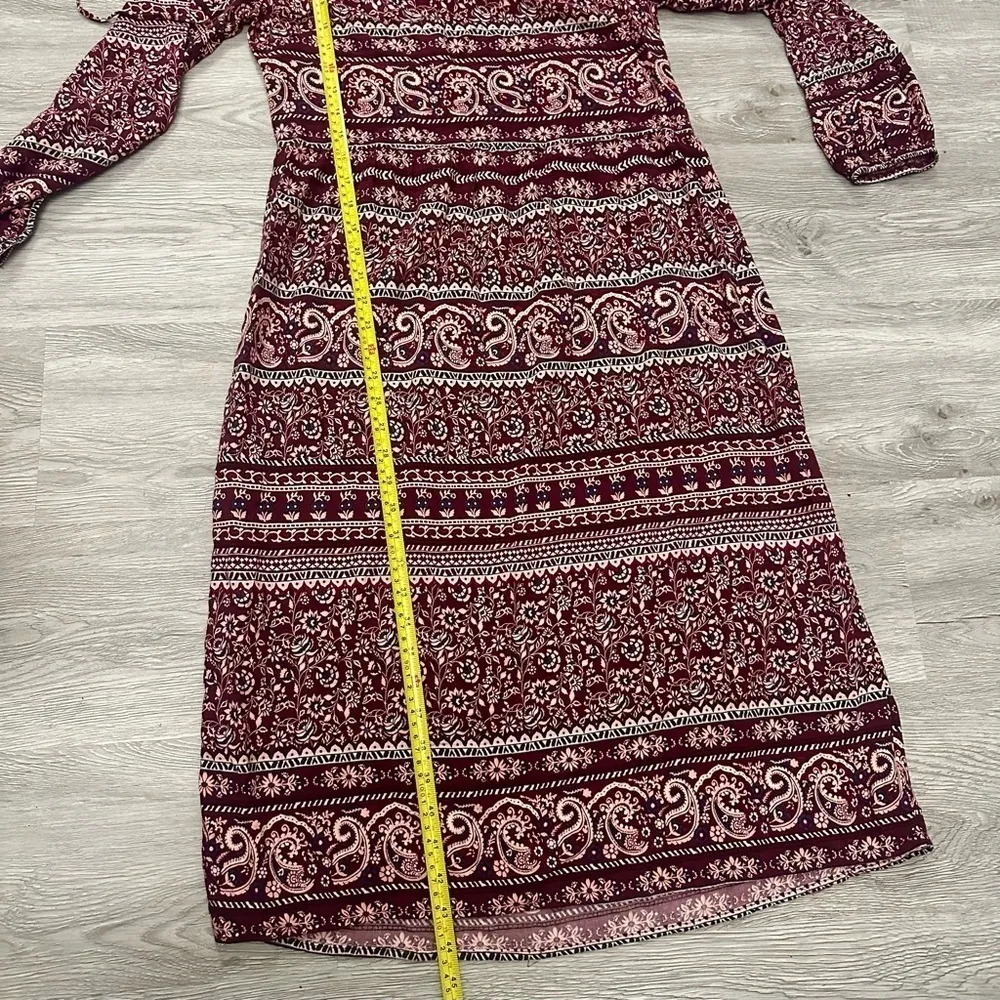 Luxology Boho Paisley Long Maxi Shift Dress Hippie Floral Burgundy Pink Medium - Image 3