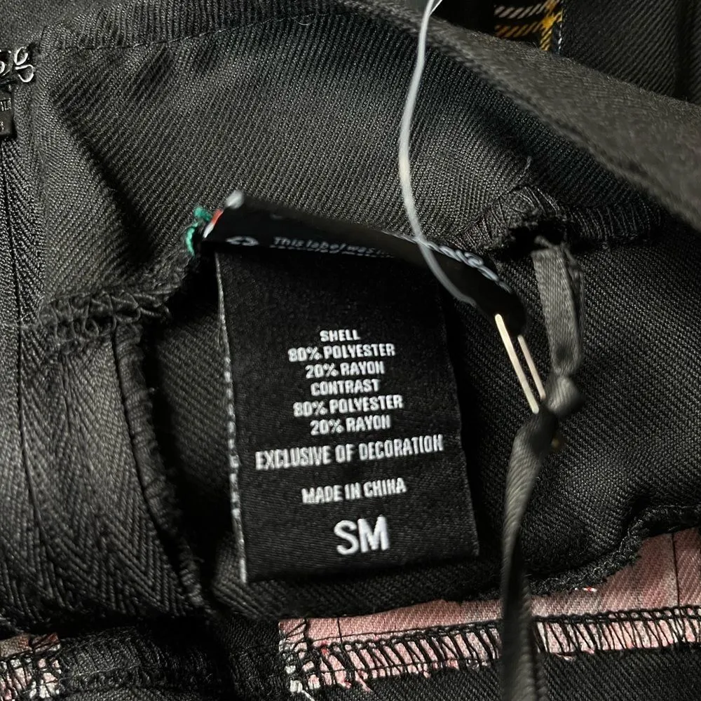 Hot Topic Skelanimals Plaid Contrast Pleated Unicorn Skull Skirt Black Red Small - Image 6