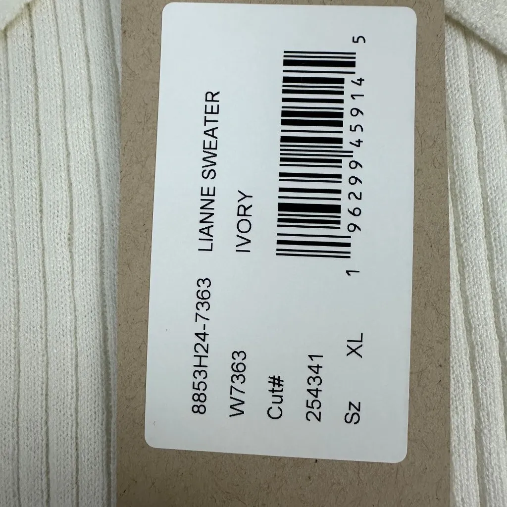Paige Womens XL Lianne Sweater Ivory Short Sleeve Button-Up Ribbed Cotton Blend - Image 5